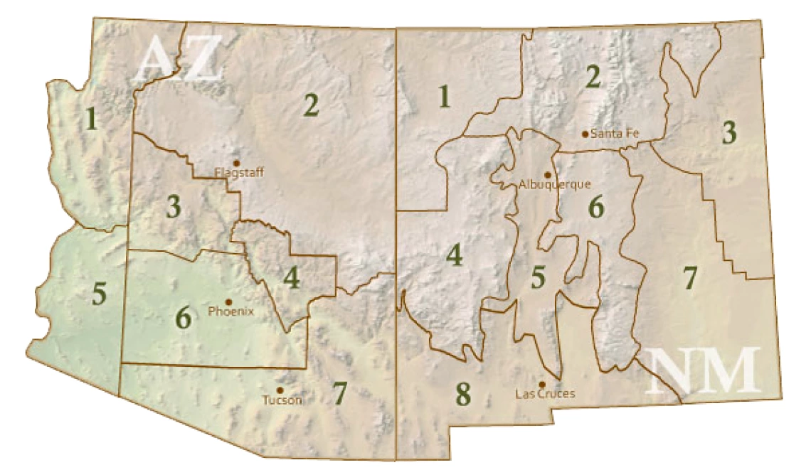 map of Southwest Paleoclimate divisions