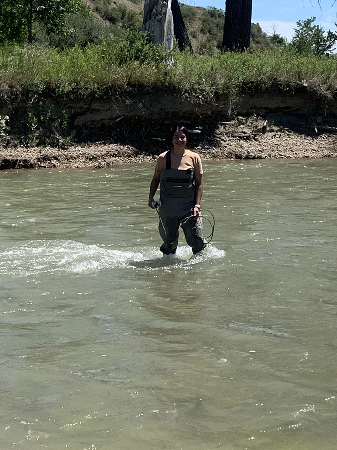 Measuring pH, dissolved oxygen, and temperature in Medicine Tail Coulee.