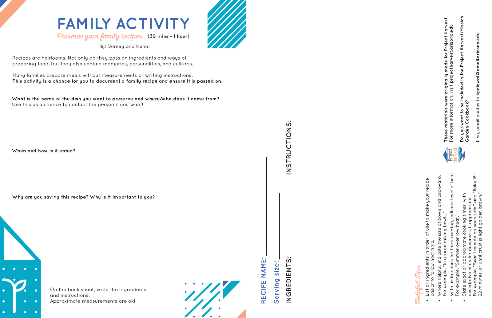 Family recipe activity created by Dorsey Kaufmann and Kunal Palawat.